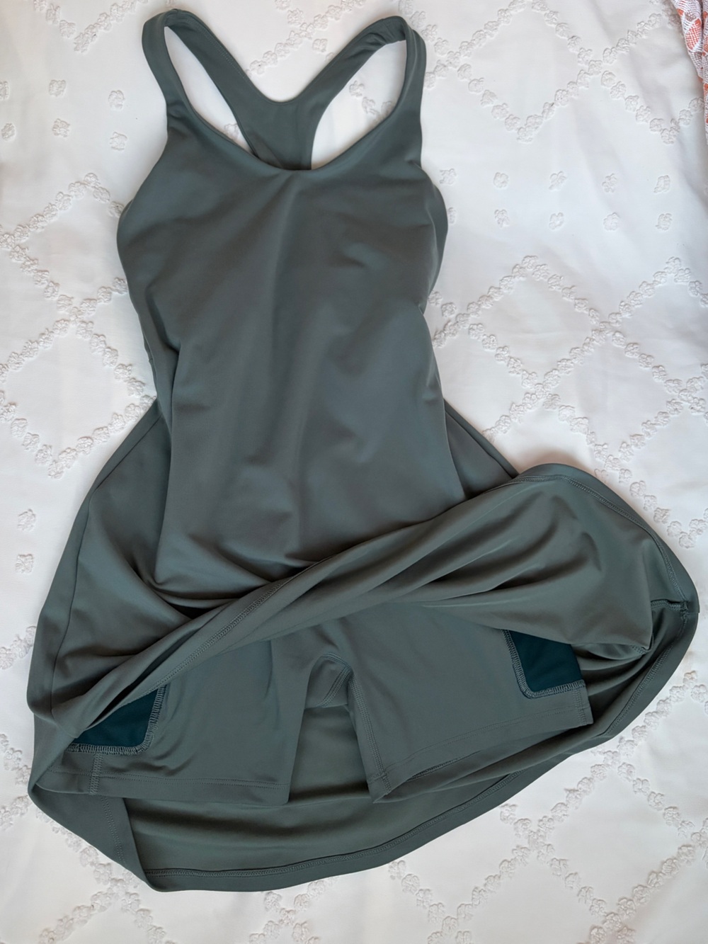 Girlfriend Collective Active Racerback Mini Dress with built in shorts Olive Grn